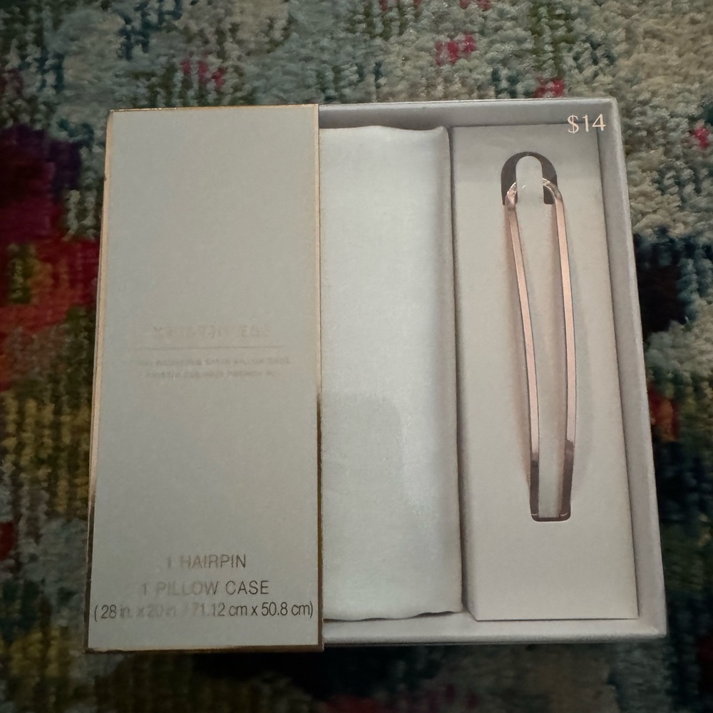 Silk pillowcase and rose gold hairpin